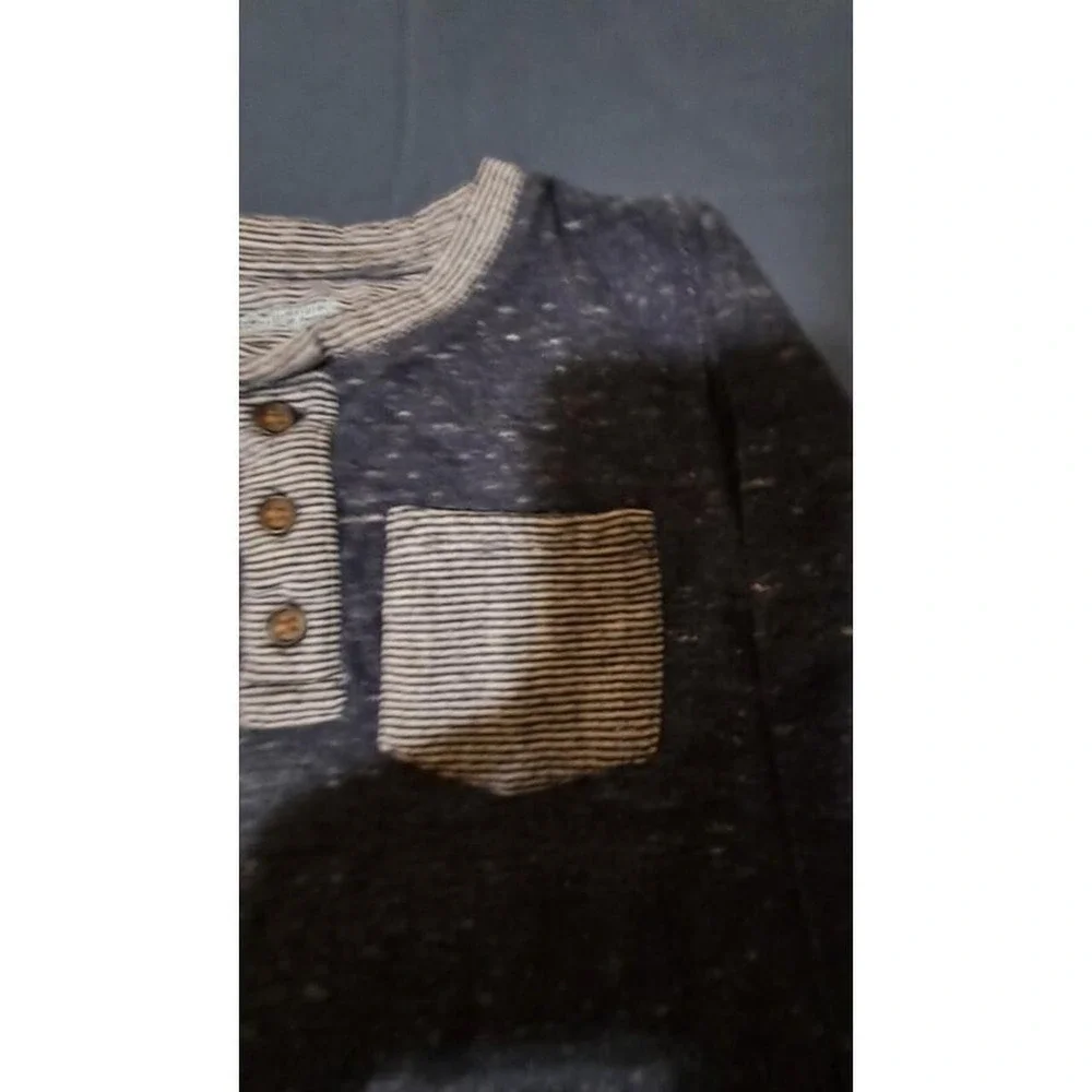 Cat & Jack Henley Thermal Boys 4T Navy Blue Space Dye Striped Pocket Academia